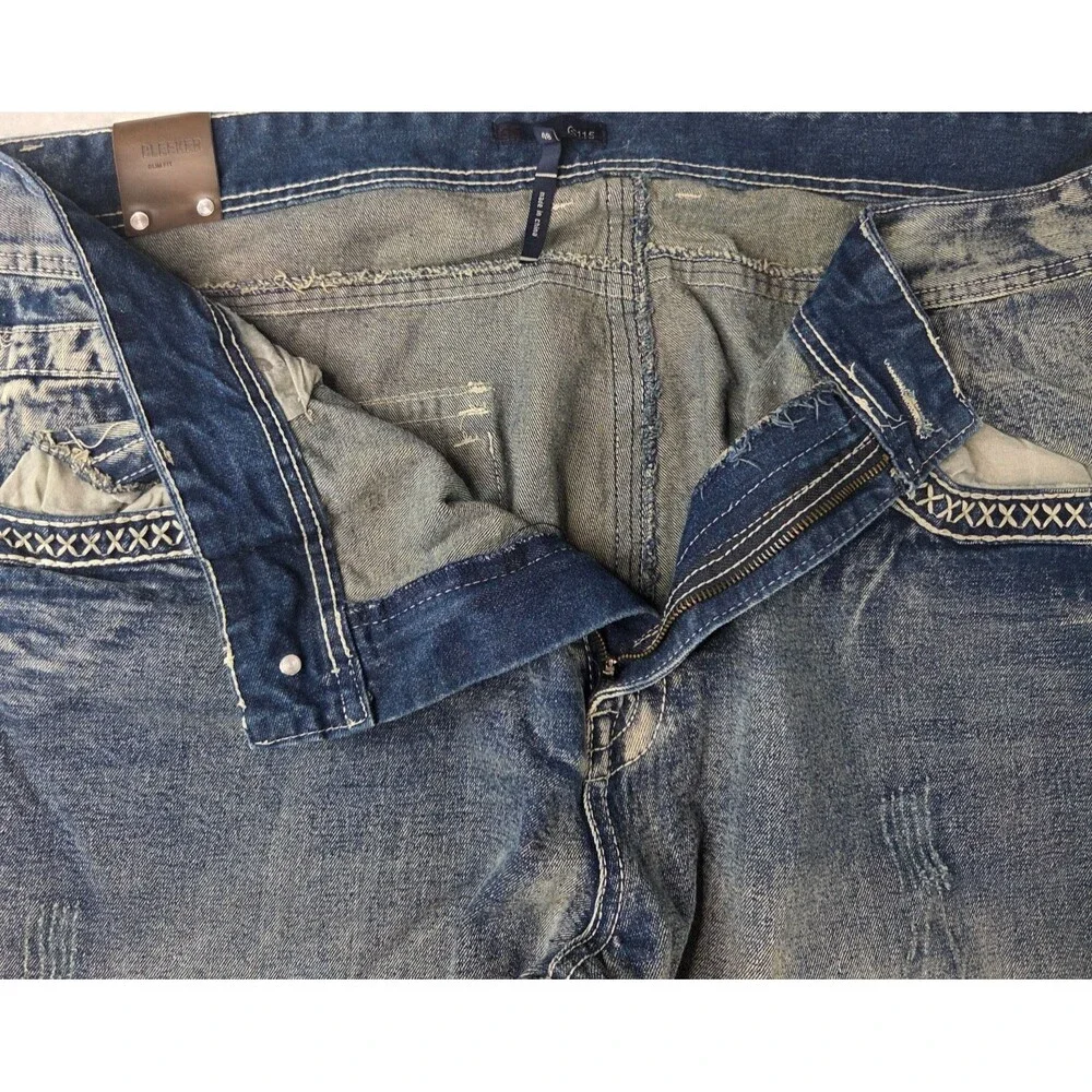 GS115 Bleeker Slim Fit Jeans Men's Size 46 Light Wash Distressed Denim